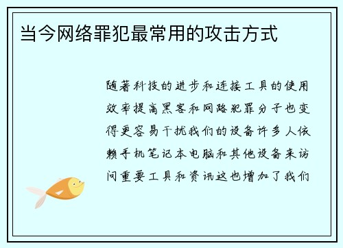 当今网络罪犯最常用的攻击方式 