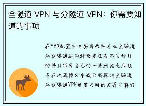 全隧道 VPN 与分隧道 VPN：你需要知道的事项